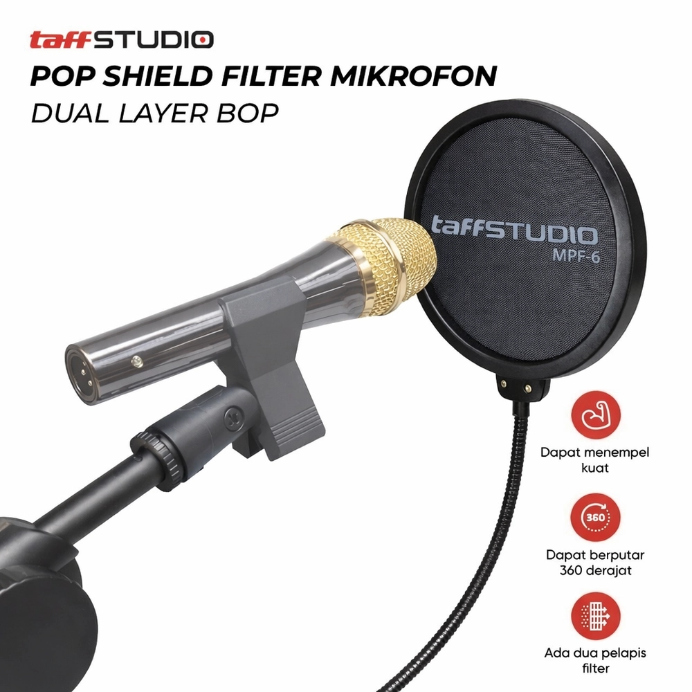 TaffSTUDIO Pop Shield Filter Mikrofon Dual Layer Peredam Noise BOP